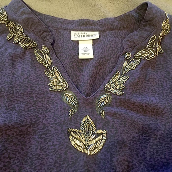 Purple and Black Blouse with Gold Beading - Picture 2 of 3